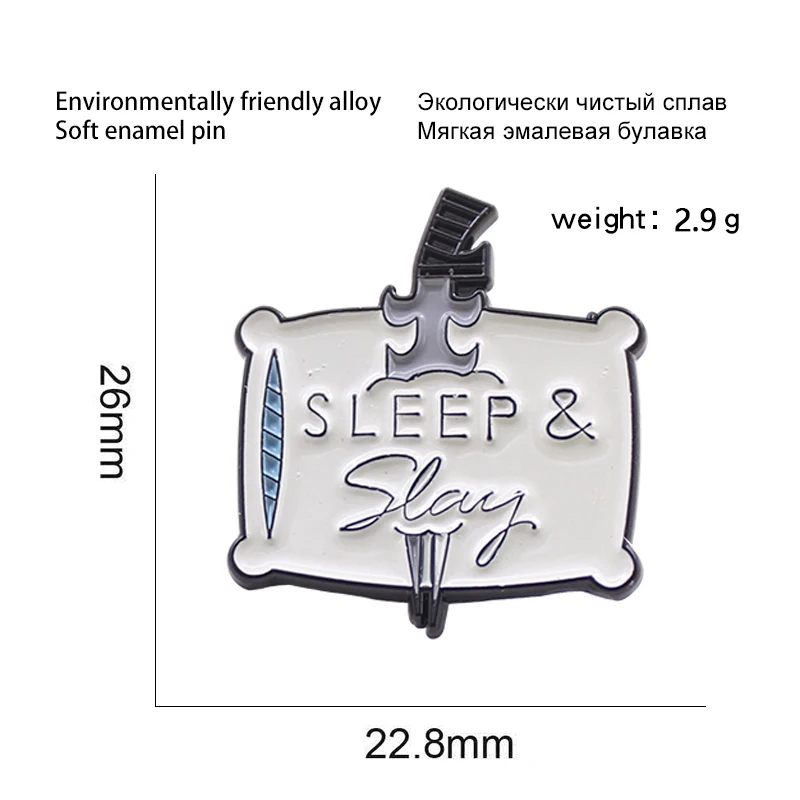 Жуткая эмалированная брошь с кинжалом &quotSLEEP &amp slay&quot через кровать