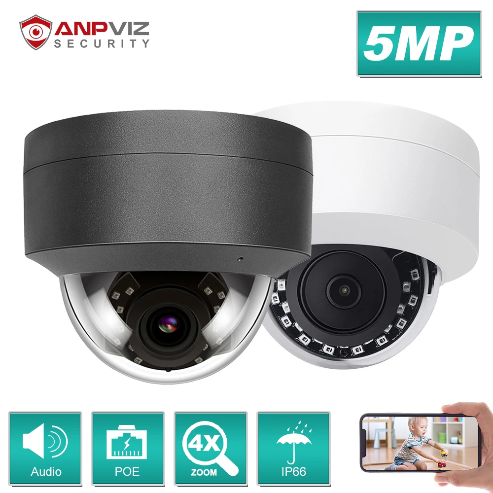 Совместимая с Hikvision IP-камера Anpviz 5 МП купольная камера безопасности 4-кратным