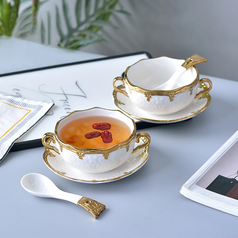 250 мл Золотая инкрустация кофейная чашка блюдце ложка набор роскошная фарфоровая