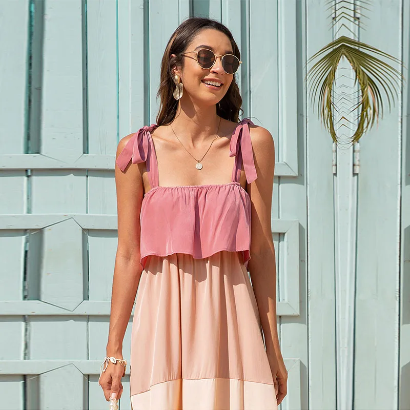 

Fashion Solid Spring Summer Ladies Casual 2021 New Chic Dress Splicing Square Collar Sexy Female Temperament Dress