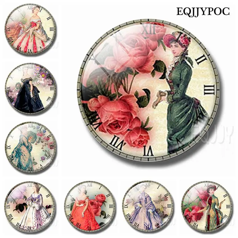 

Beauty and Flower Magnet Fridge 30 MM Glass European Nobility Lady Painting Photo Magnetic Stickers Notes for Refrigerator