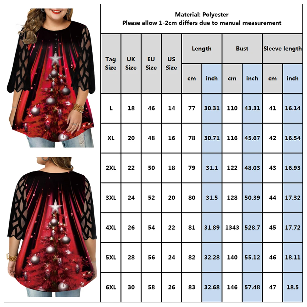 6XL рождественские Топы женские прозрачные геометрические рукава размера плюс