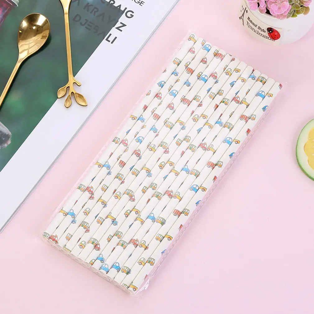 

Children's Toy Paper Straw Environmental Protection Portable Paper Straws DIY Disposable Beverage Striped Paper Straws