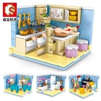 sembo blocks set 4 in 1 bedroom kitchen room friends model moc accessories furniture kids diytoys for children creative gifts