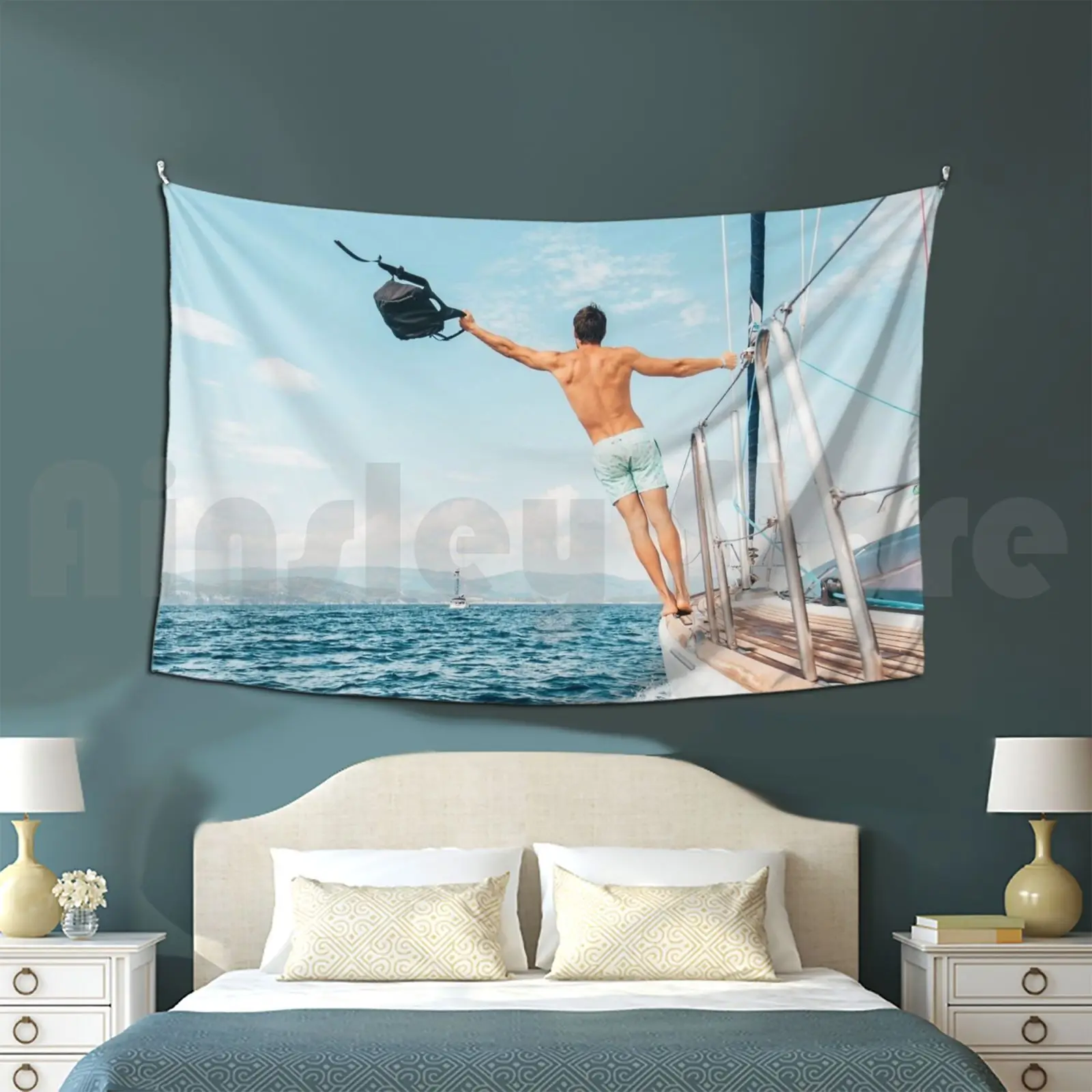 

Photography Of Man In Ocean Tapestry Living Room Bedroom Ocean Beach Wave Summer Sea Waves Blue Water Cute Nature Cool