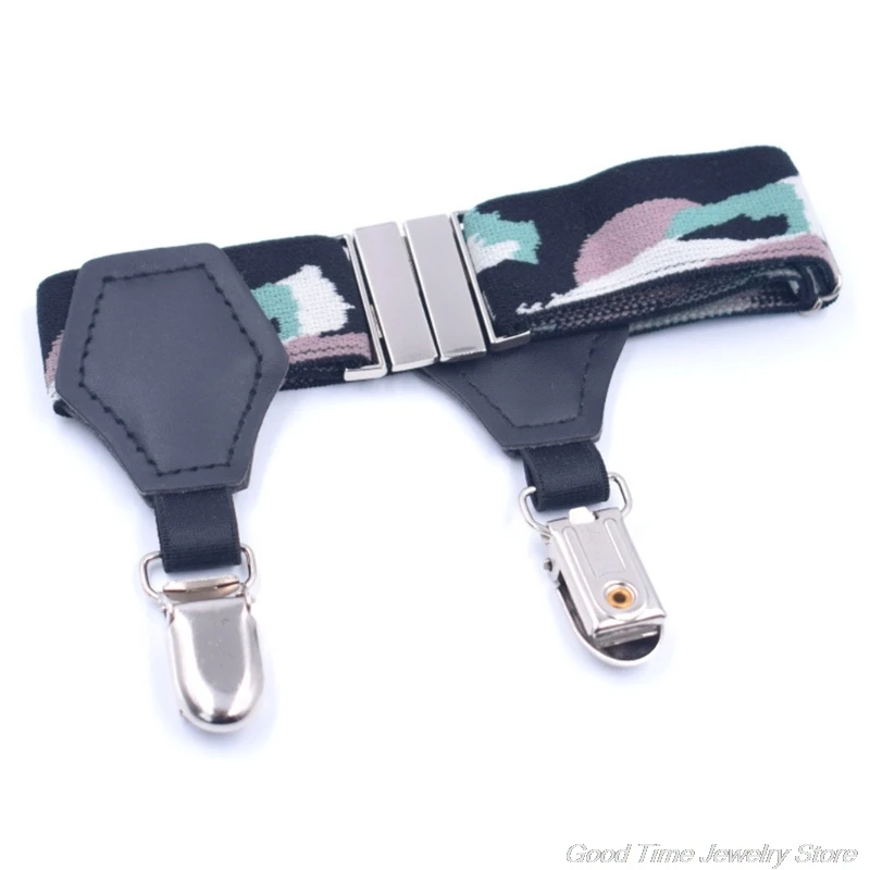 

Men Women Nylon Socks Suspenders Holder Camouflage Print Elastic Adjustable Non-Slip Garters Belt with Double Metal Clip M24 21