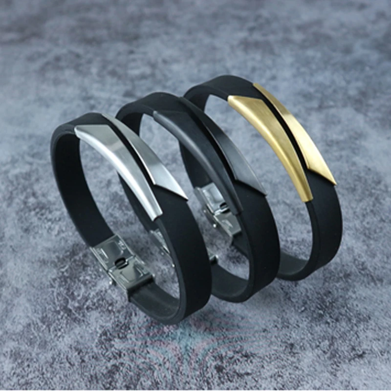 Браслет мужской геометрический из нержавеющей стали и силикона Ювелирное