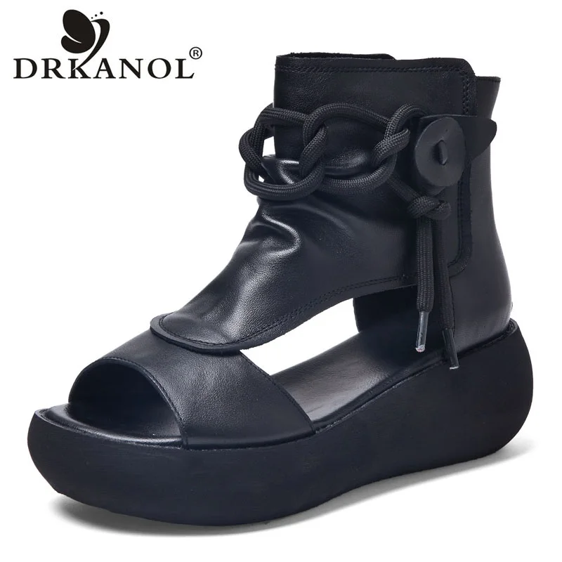 DRKANOL nuovo Design moda donna sandali scarpe estive 2022 punta aperta in vera pelle con cerniera posteriore zeppe piattaforma sandali Casual