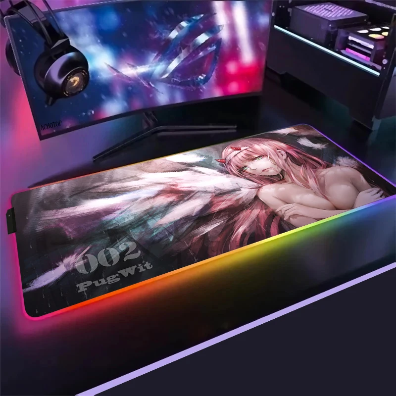 

Zero Two Darling In The Franxx Gaming Mouse Pad RGB Backlit Mause Pad Large Computer Mousepad XXL For Desk Keyboard LED Mice Mat