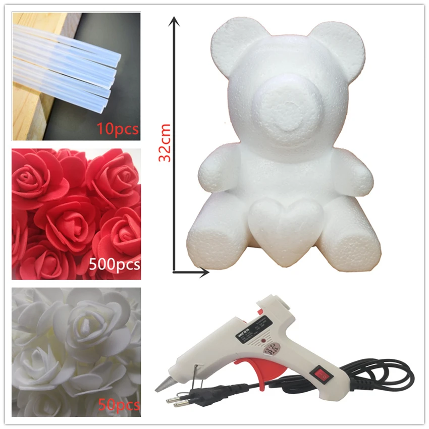 38CM white heart 32 см пена Роза медведь плесень DIY искусственный цветок розы медведь розы с сердцем для влюбленных подарки - Цвет: 38CM white heart