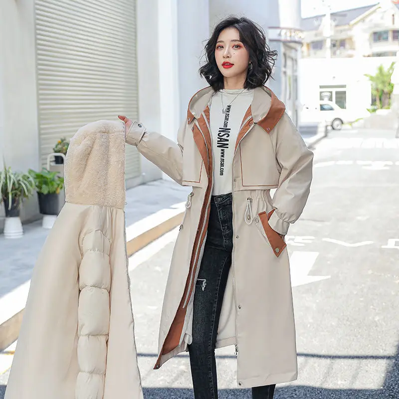 Pai Overcome Women Knee-length Long Winter New Splicing Down Coat Jacket Female Korean Version Was Thin Cotton Clothing TideA285