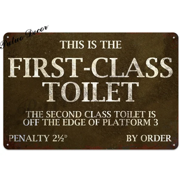

FIRST-CLASS TOILET Metal Tin Sign Toilet Bathroom Wall Decor (8" X 12")