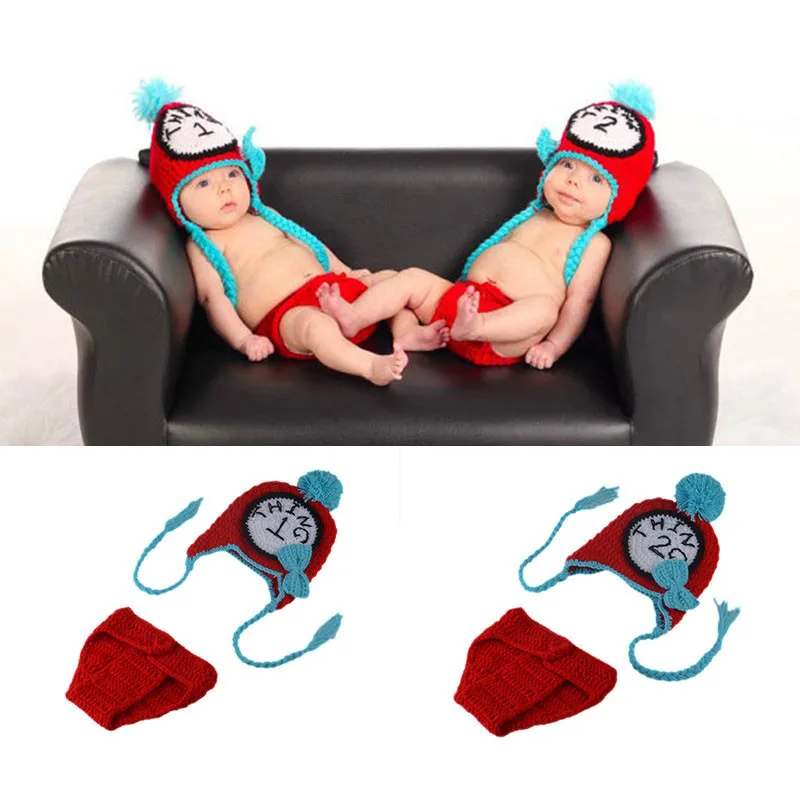 Новорожденные красные короткие брюки очаровательные детские вязаные часы и