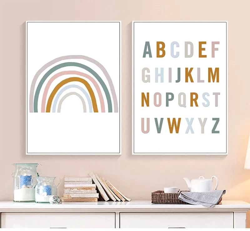 

Nordic Mural Art Poster Printing Canvas Painting Modern Color Line Alphabet Mural Home Decorating Children's Room Kindergarten