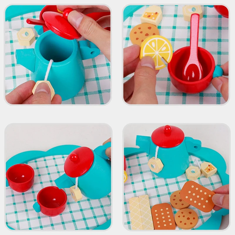 

Baby Afternoon Tea Set Pretend Play Simulation Wooden Kitchen Toys Tea Party Role Play Girls Kitchen Tools Playset