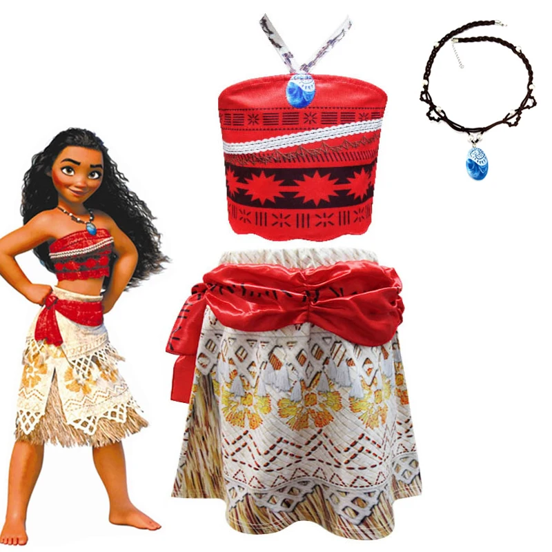 Маскарадный костюм Моана комплект для детей платье на бретельках Vaiana с ожерельем
