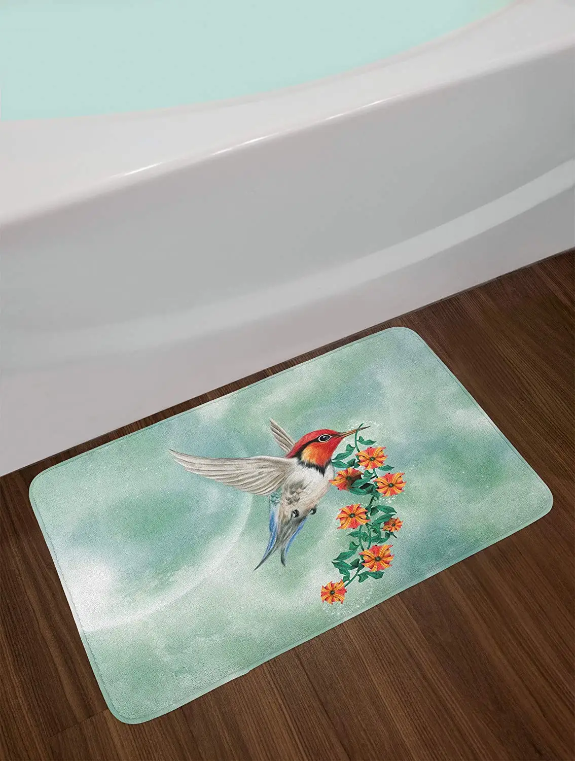 Hummingbird Doormat A is Flying with Flowered Branch Floral Nature Illustration Home Decor Door Floor Mat Rugs | Дом и сад