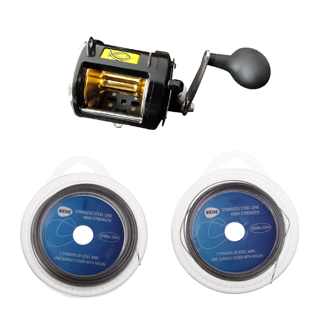 

Trolling Reel + Stainless Steel 3.4 : 1 Gear Fishing Leader 100/120 LBS Accessory for Fishing in Sea Bass Grouper Salmon