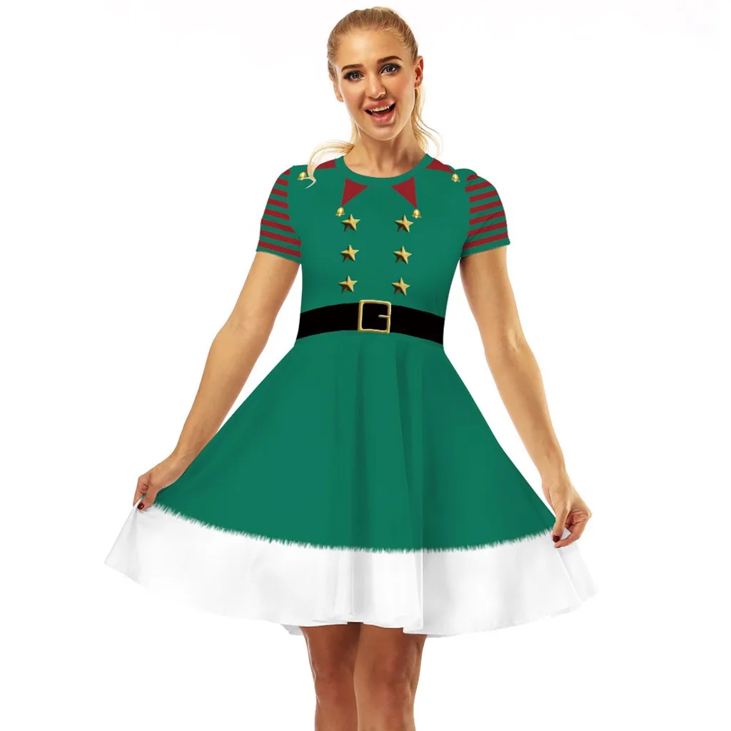 Festive Clothes Women Dresses Snowman Christmas Red 1950s Notes Print Vintage Costume Swing Party Green Dress платье женское |