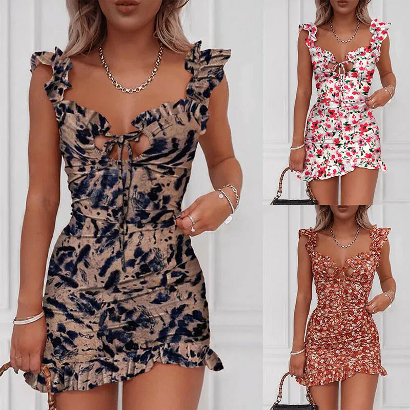 

Женское летнее платье с V-образным вырезом и оборками