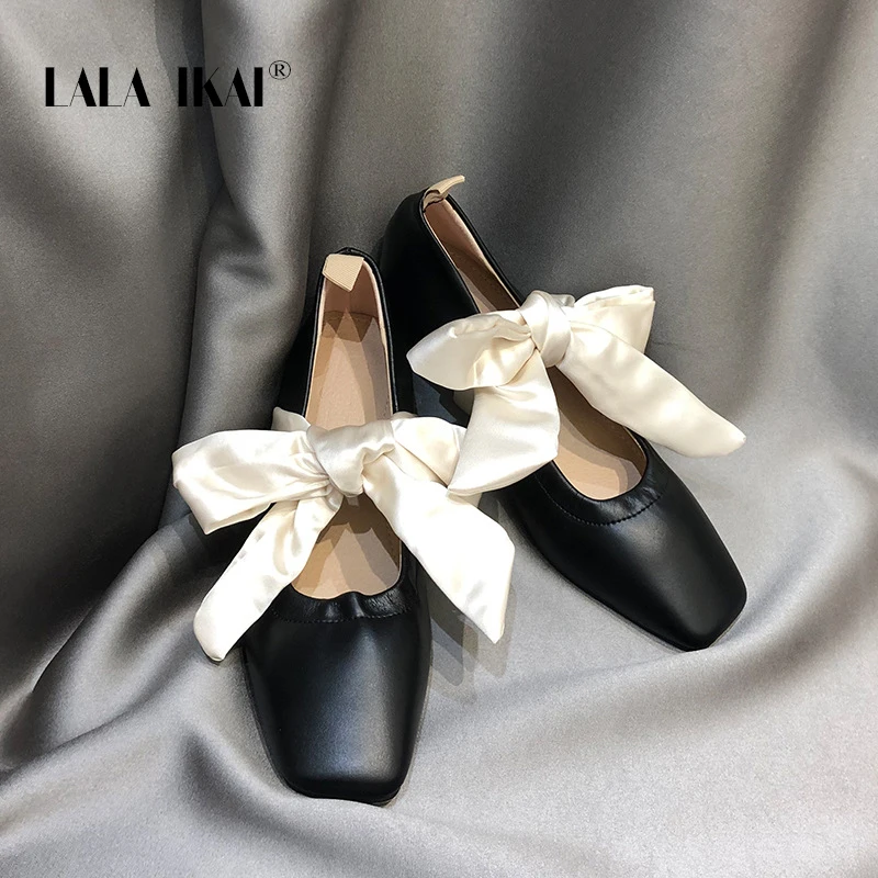 

LALA IKAI Women's Mary Jane Shoes Bow-knot Square Toe Casual Thick Heel Single Shoes 2020 Female Fashion Summer Autumn C10357-4