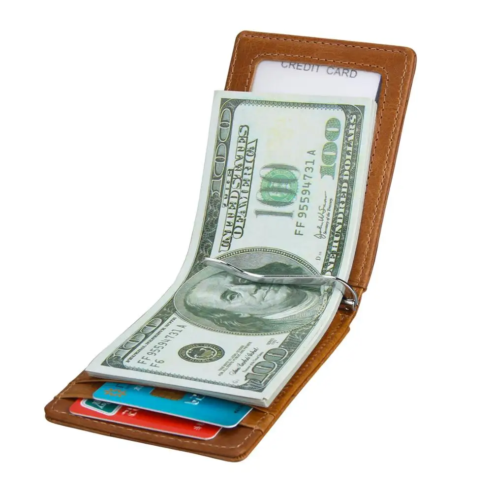 Rfid мужской короткий кошелек с зажимом для денег металлический кожаный тонкий