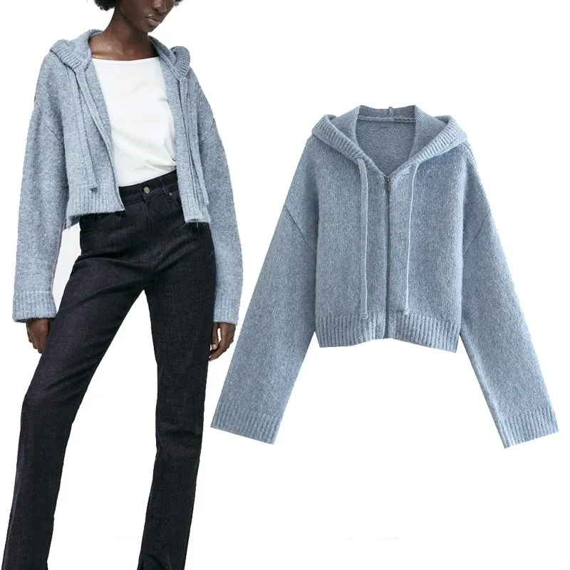 

Женская укороченная трикотажная толстовка Za, элегантный свитшот с длинным рукавом, осень 2021