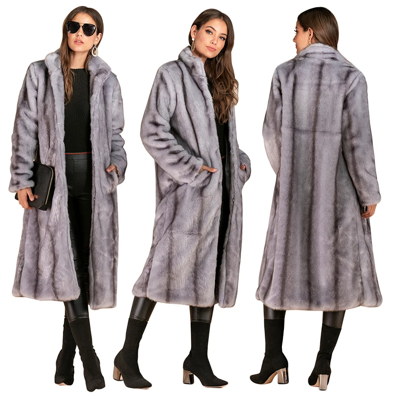 

S-4xl Plus Size Long Faux Coat High Quality Warm Women Faux Fur Coat Fashion Lapel Collar Long Sleeve Winter Coat Women Overcoat