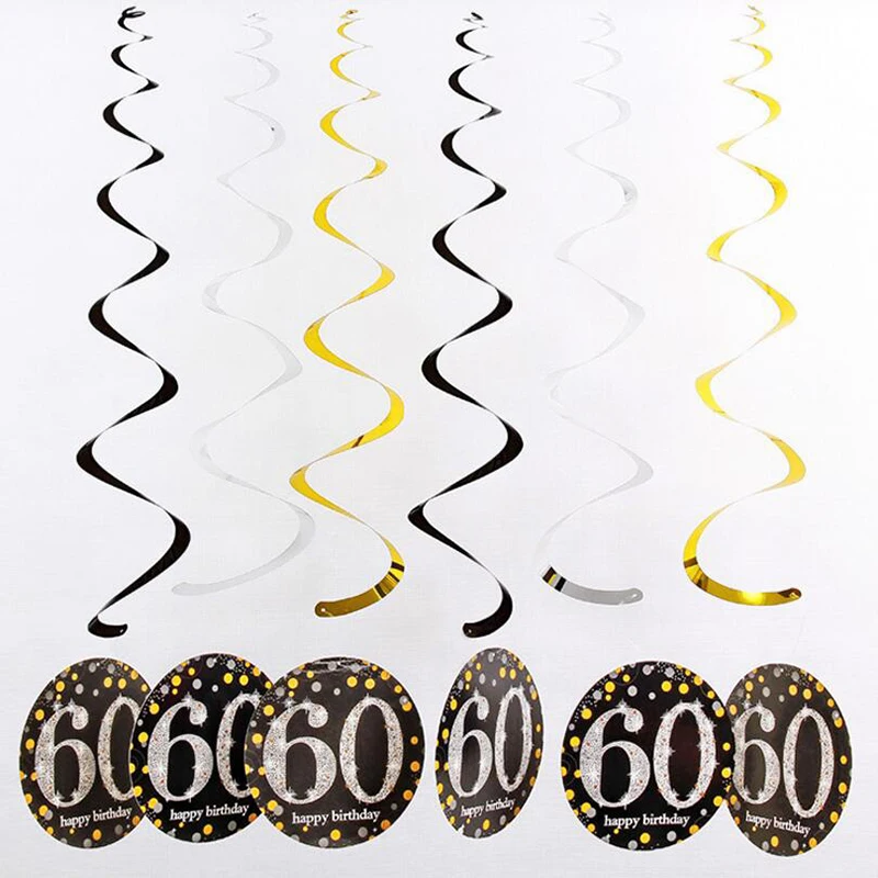 6 шт./компл. спираль из ПВХ для украшения дня рождения 18 21 30 40 50 60 70 лет|Флажки