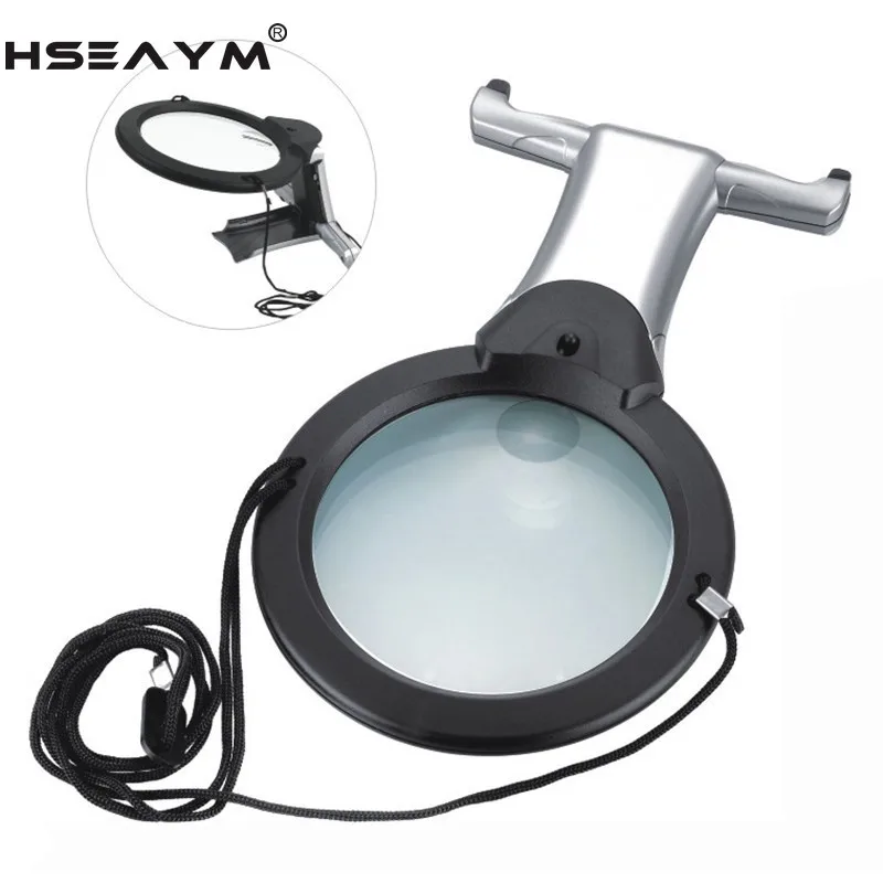 

LED Desktop Dual-purpose Working Magnifying Glass Neck Hanging Magnifier Reading Repair Magnifying Glass Jewelry Loupe