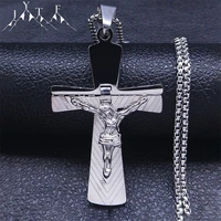 jesus catholic stainless steel long cross necklace womenmen sliver color necklaces jewelry acero inoxidable joyeria n2305s05