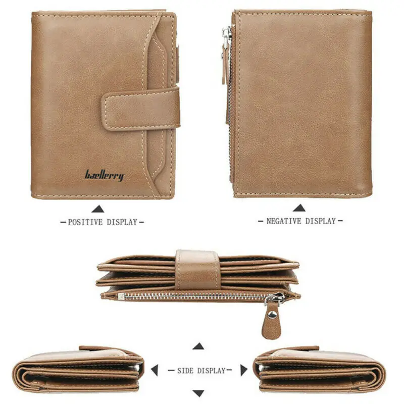 Мужской кошелек из искусственной кожи на молнии и застежке маленький мужской