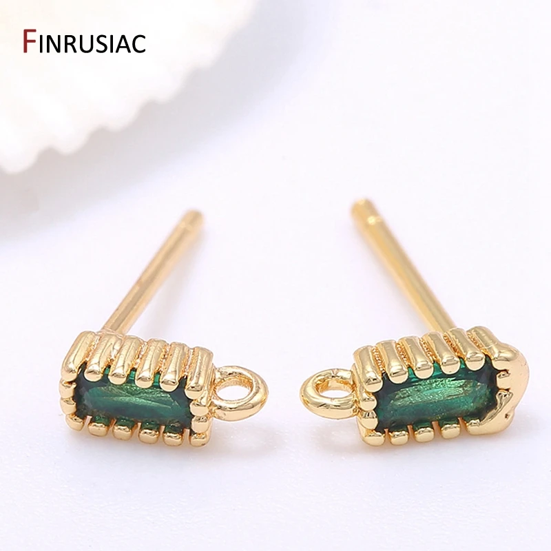 фурнитура для сережек Модный новый дизайн прямоугольной формы зеленый циркон