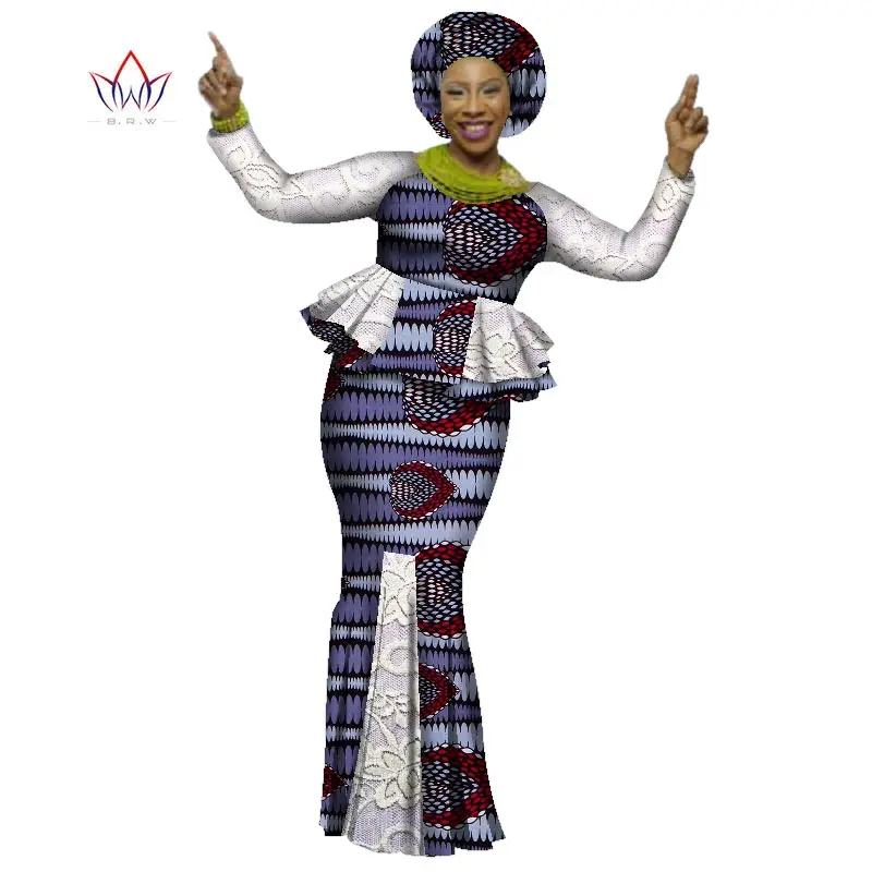 Африка Стиль Базен Riche Платья для женщин Для Двойка комплект топы с длинными