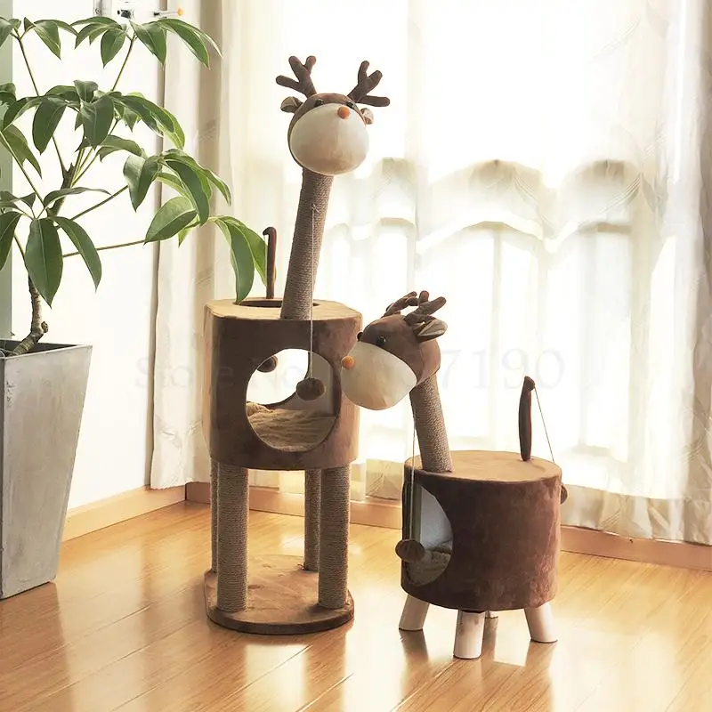 Цельная деревянная рамка для лазания кошки милая форма лося кошачье дерево
