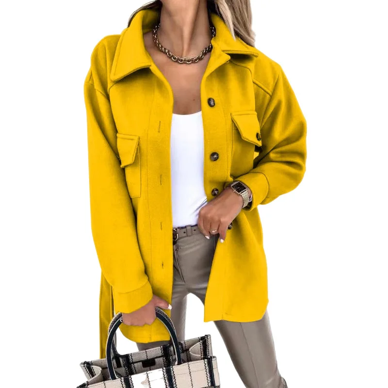

2021 Office Lady Autumn Winter Female Wool Coat High Street Fashion Long Sleeve Coat Elegant Pocket Outwear With Belt