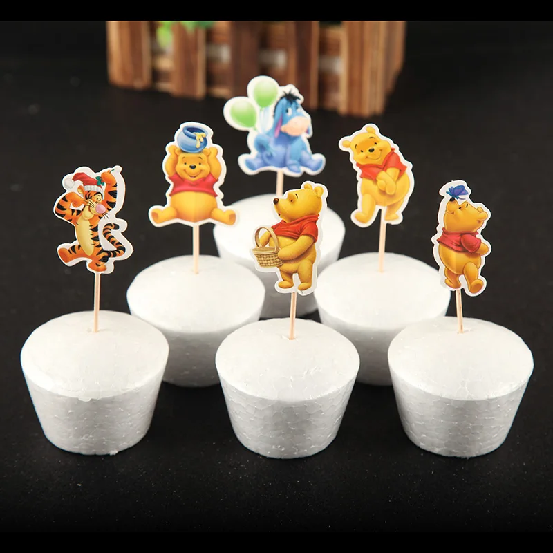 

24pcs Disney Winnie the Pooh Cupcake Toppers Picks Kids Birthday Party Wedding Decoration cake Supplies Baby Shower Decorations