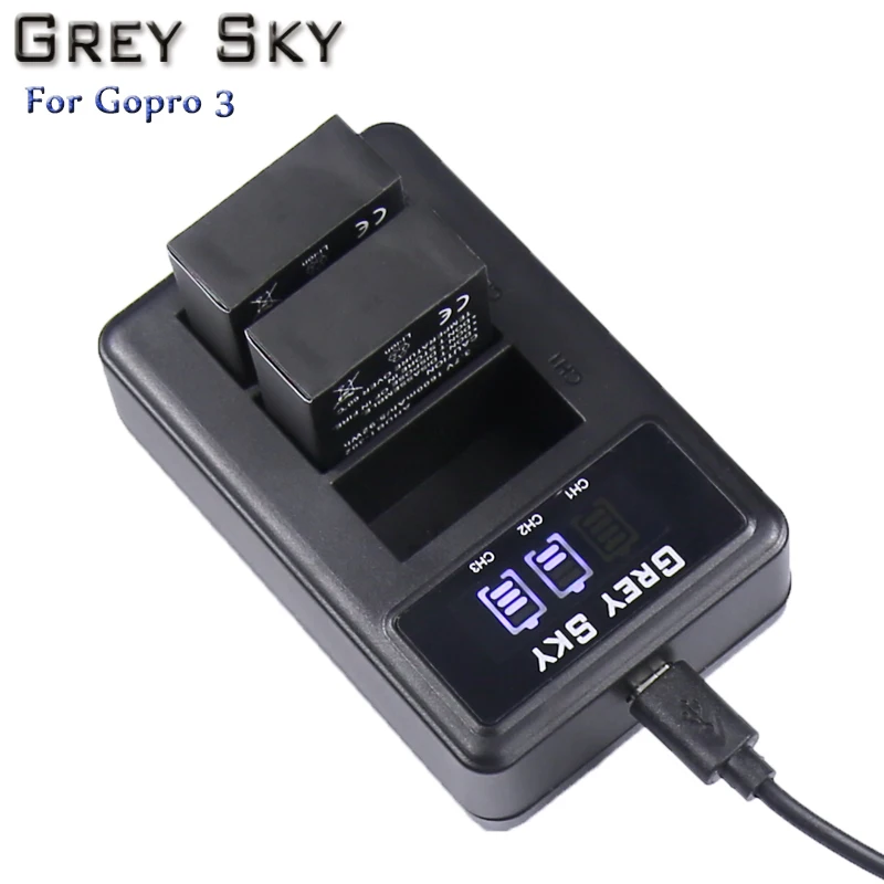 Bateria Gopro hero 3 hero 3 3+ батарея+ светодиодный 3-слоты USB зарядное устройство для GoPro hero 3 черный/серебристый/белый аксессуары для экшн-камеры