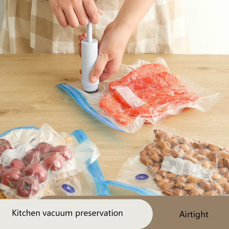 

Household Kitchen Manual Vacuum Pump Food Packaging Bag, Refrigerator Food Preservation Reusable Silicone Food Bag