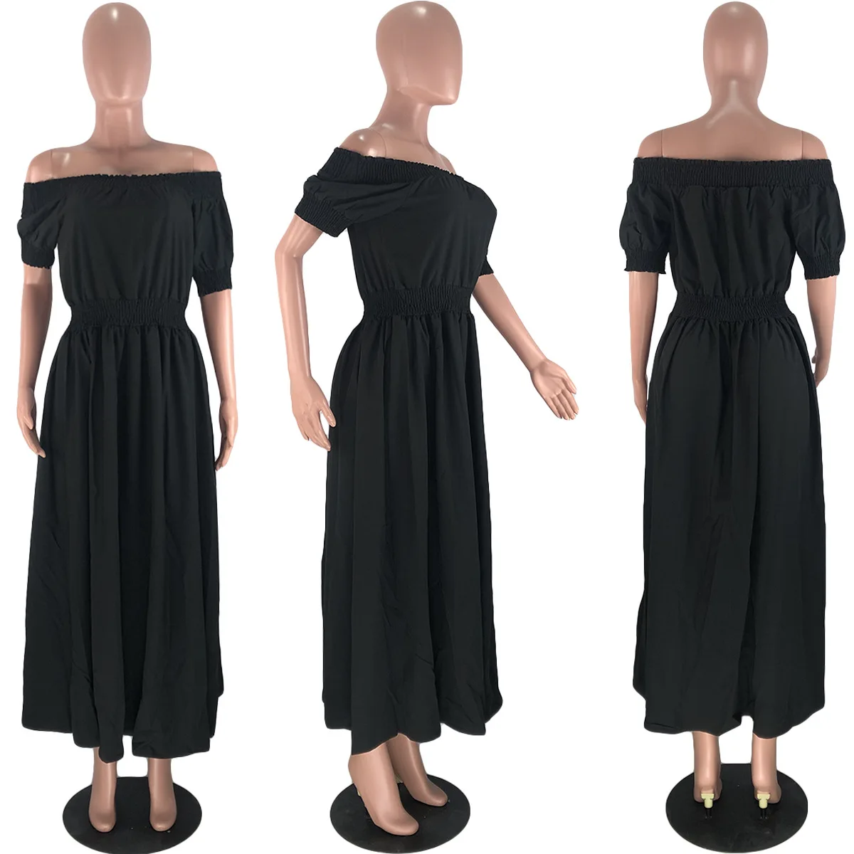 

Simple Style Solid Color Off the Shoulder Woman Dress 2020 Autumn New European and American Office Lady Loose Clothes