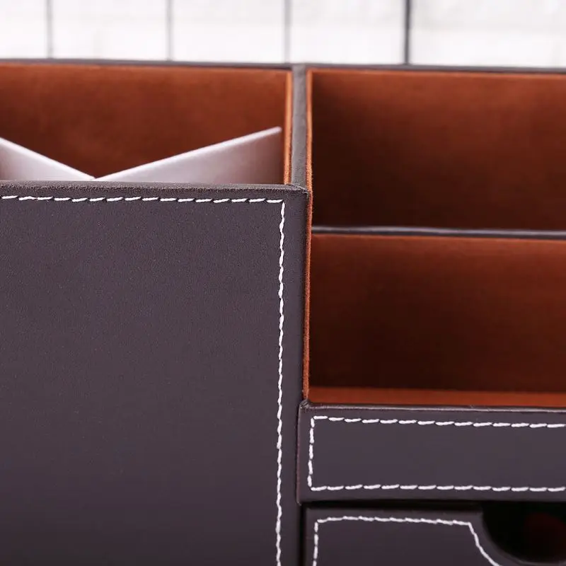 

Leather Desk Stationery Box Organizer Office Desktop Storage Holder For Pen Pencil Remote Control Makeup Skin Care Container J