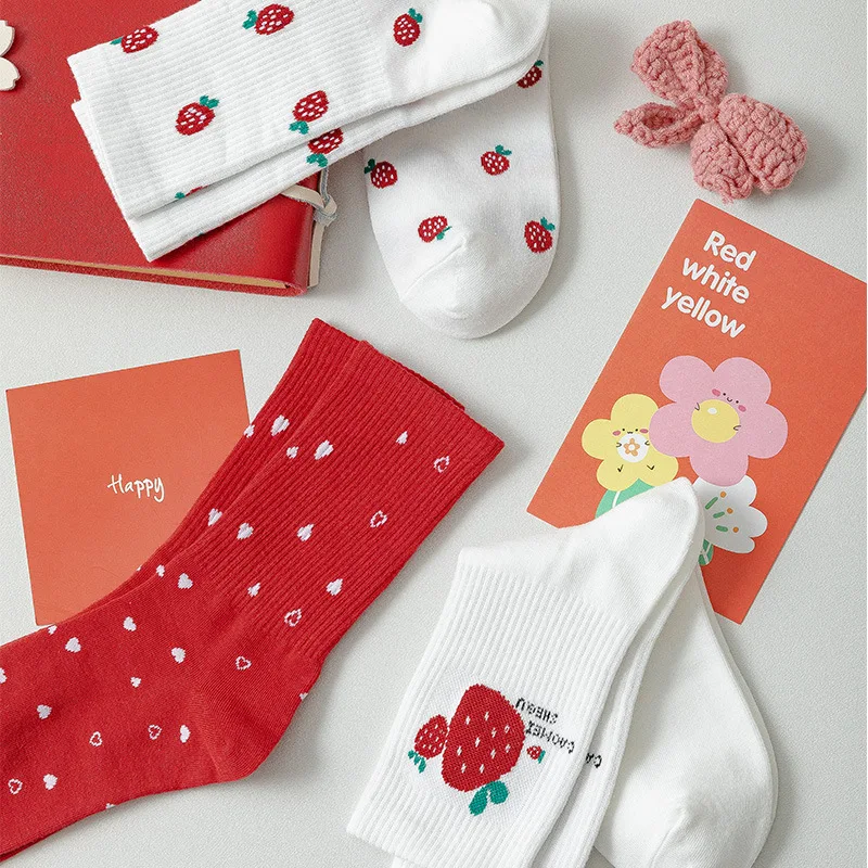 Kawaii Funny Fruit Women Socks Women's Cotton Socks Colorful Cute Crew Strawberry Socks Woman Socks Cotton For Christmas Gifts