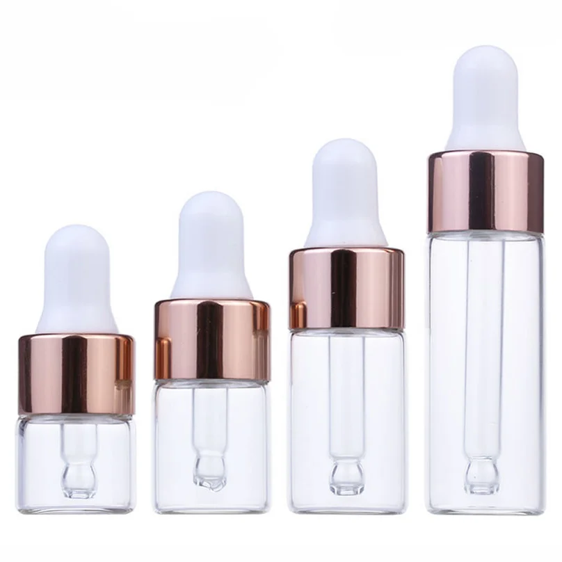 

50Pcs Per Pack 1/2/3/5ml Mini Rose Gold Glass Bottle Refillable Bottles Essential Oil Aromatherapy Dropper Bottle Pipette Bottle