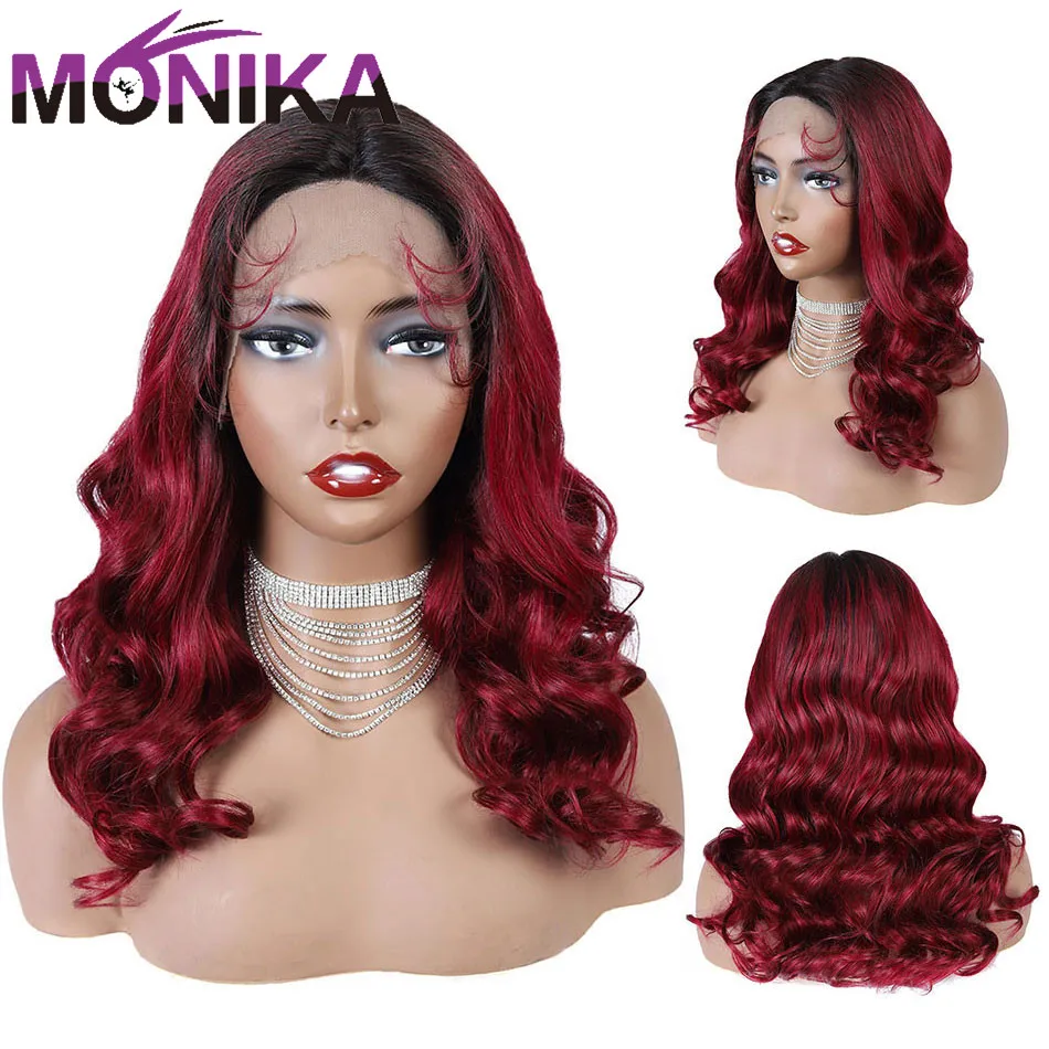 Monika U Part парик из человеческих волос парики Remy волосы 1B/99j бразильские Омбре