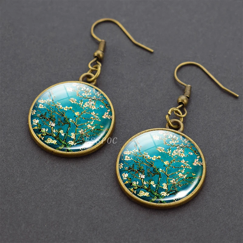 Серьги подвески с изображением миндаля Ван Гога|Серьги-подвески| |