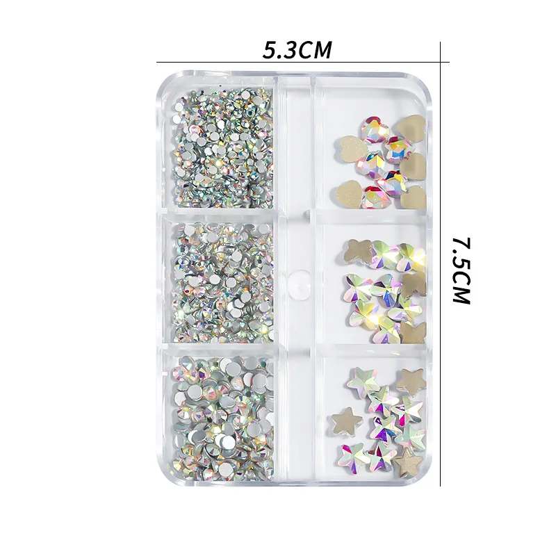 

Nail Art 1 Box 6 Grids Alloy Rivets Special-shaped Drill Diamond Bow Semi-circle Pearl DIY Nail Decoration Metal Accessories Hot