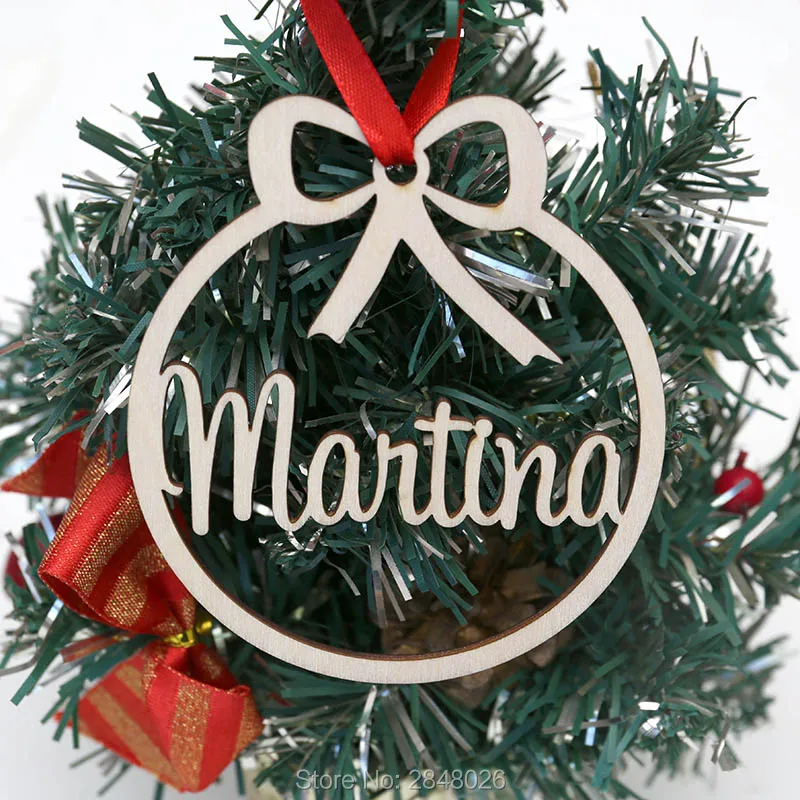 Рождественская бирка с деревянной лентой на заказ различным именем