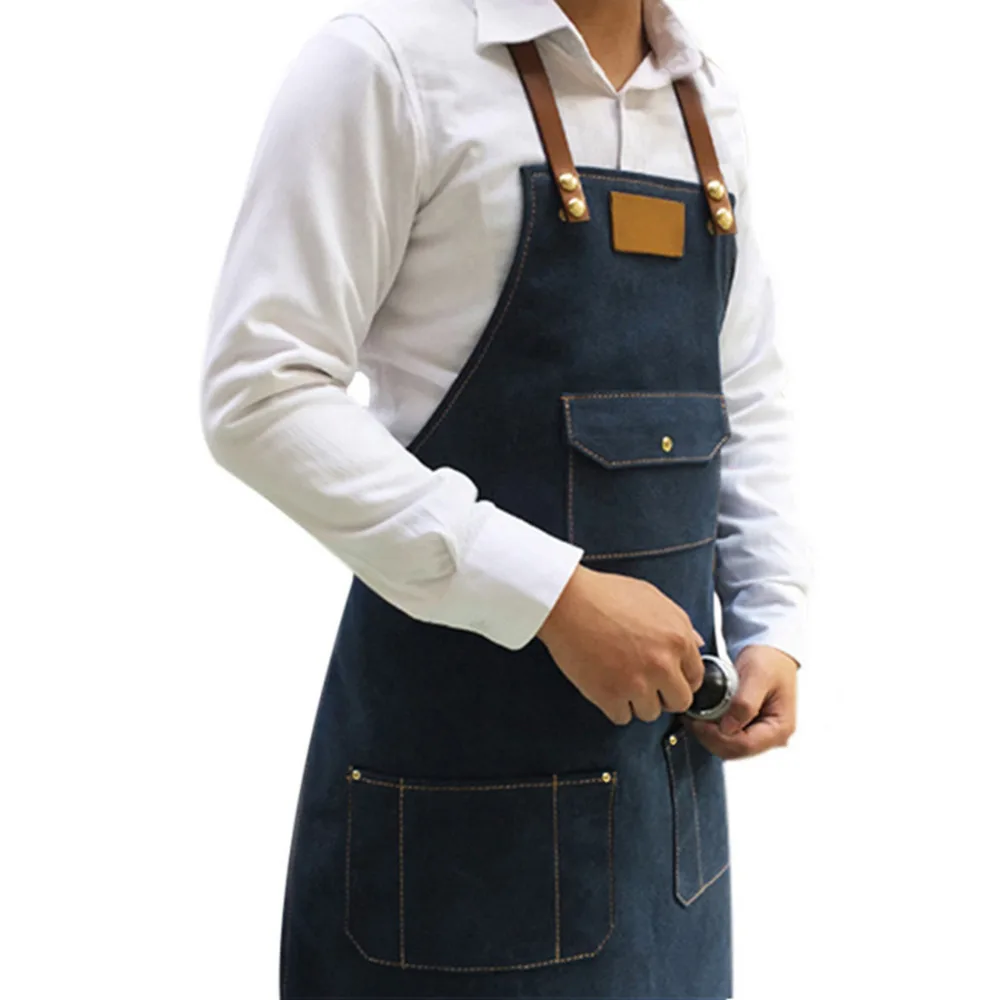 Фартук с карманами для мужчин кухонная форма без рукавов женщин и джинсовые