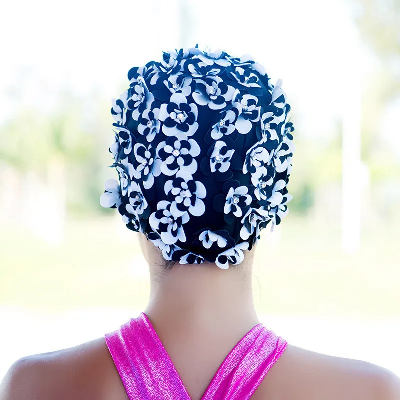 Шапка-тюрбан женская с длинными волосами 3d-шапка для плавания цветами стрейчевая