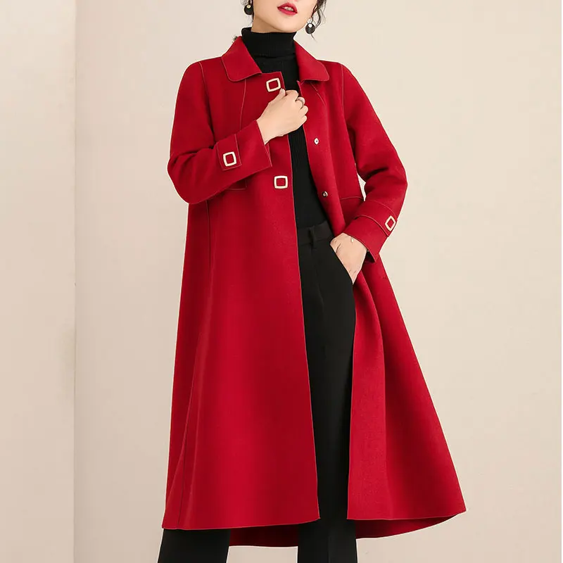 2022 New Double-Sided Woolen Coat Women Windbreaker Length Wool Overcoat Women Fall/Winter Mother Casual Jacket Female